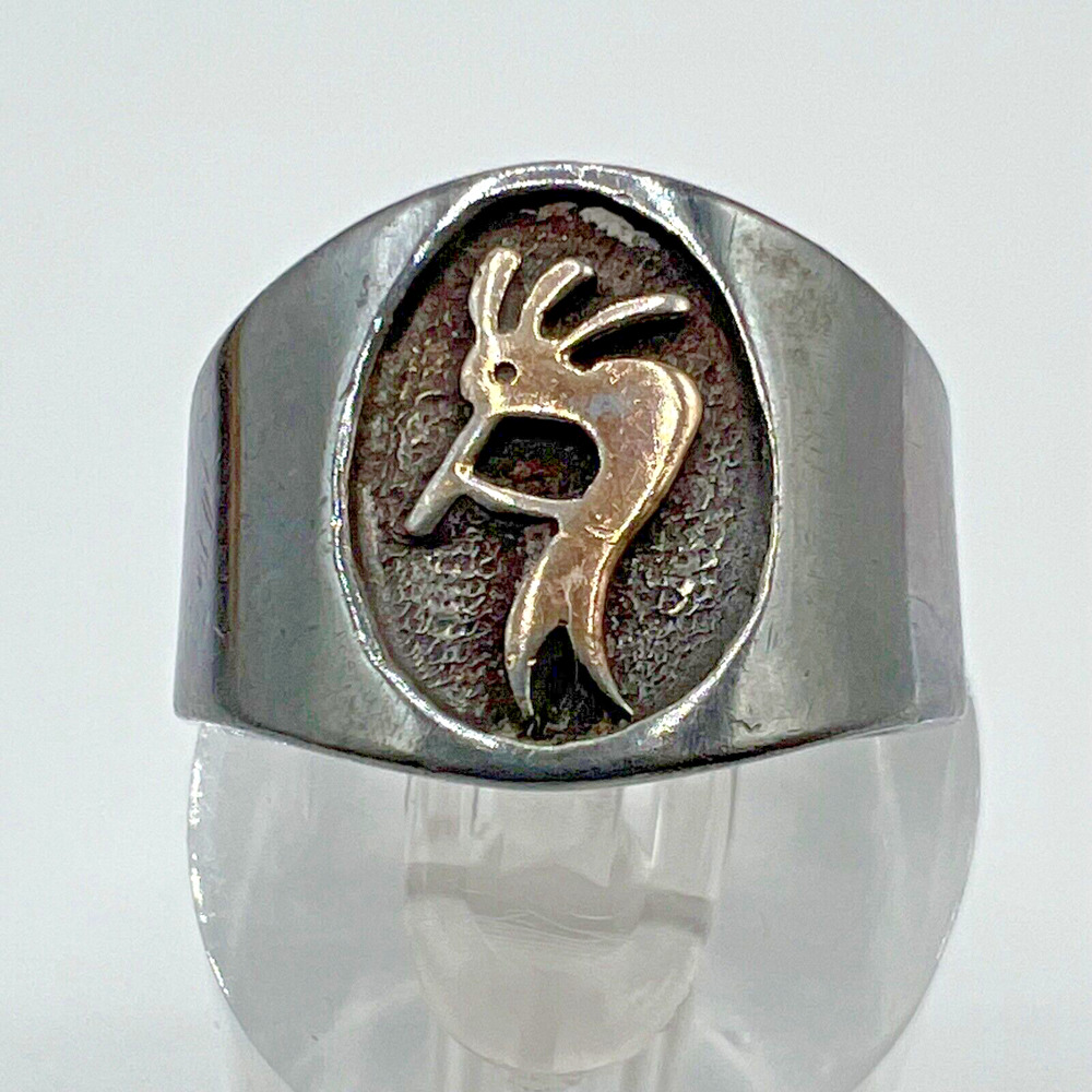 Estate H.M. ROGERS Sterling Silver w/ Gold Overlay Kokopelli Ring - Size 7